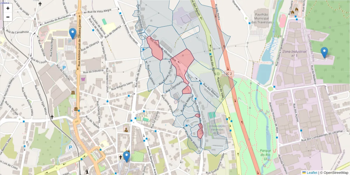 Mapa detalhado do código postal 3700-026 com limites, códigos postais vizinhos e agências dos correios