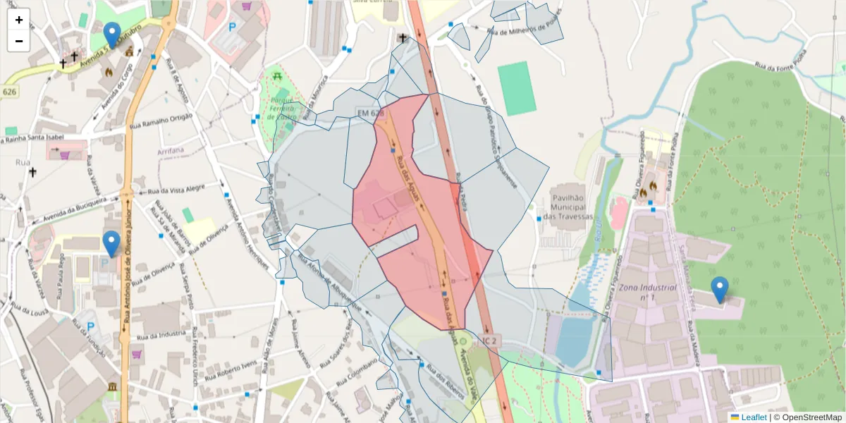 Mapa detalhado do código postal 3700-028 com limites, códigos postais vizinhos e agências dos correios