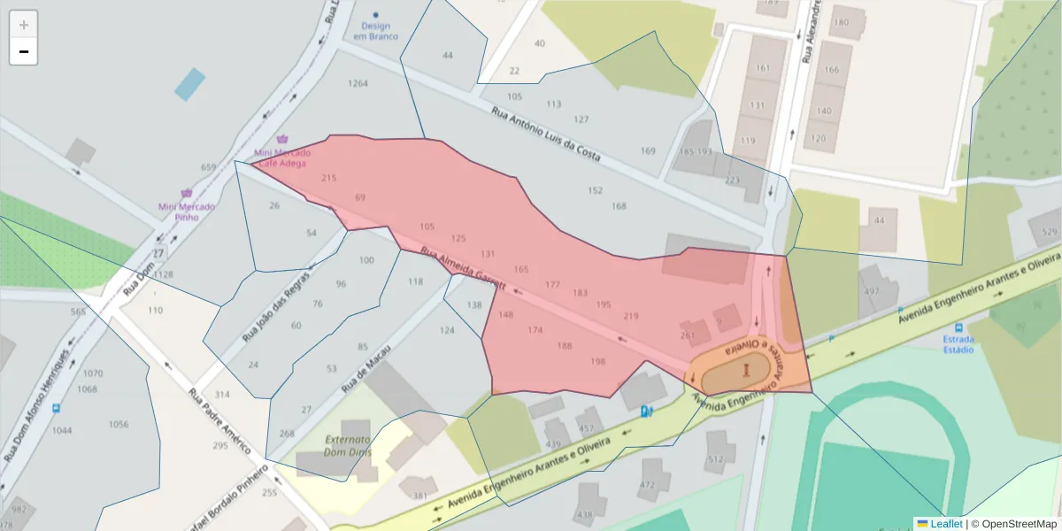 Mapa detalhado do código postal 3700-034 com limites, códigos postais vizinhos e agências dos correios