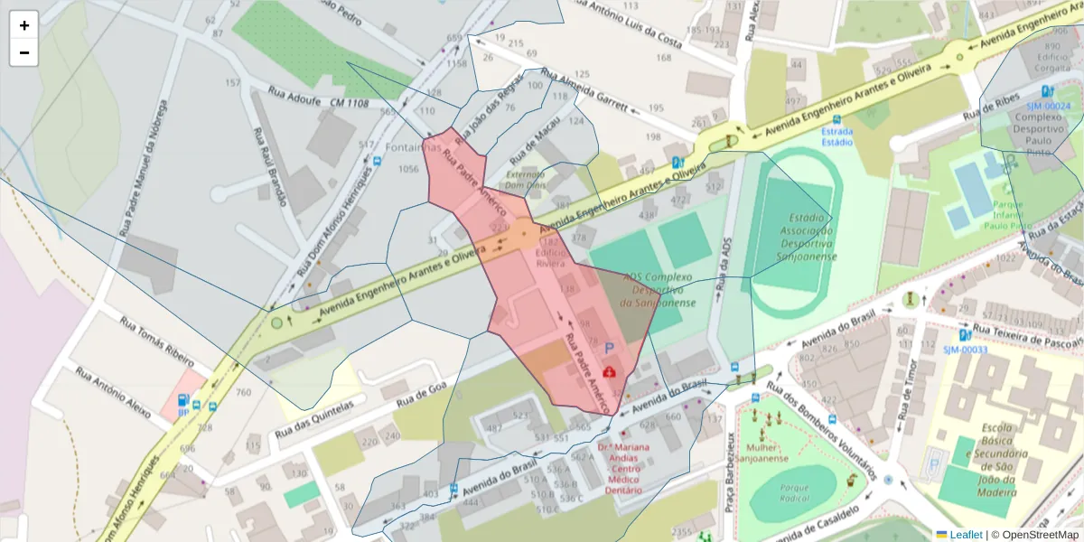 Mapa detalhado do código postal 3700-035 com limites, códigos postais vizinhos e agências dos correios