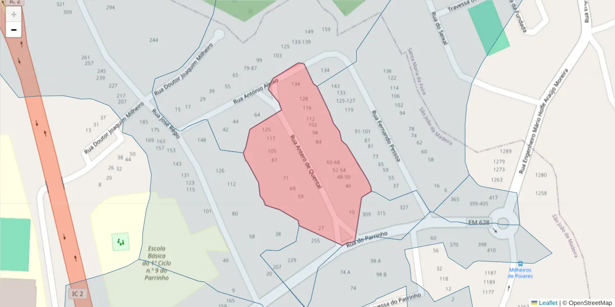 Mapa detalhado do código postal 3700-037 com limites, códigos postais vizinhos e agências dos correios