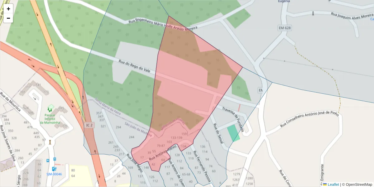 Mapa detalhado do código postal 3700-038 com limites, códigos postais vizinhos e agências dos correios