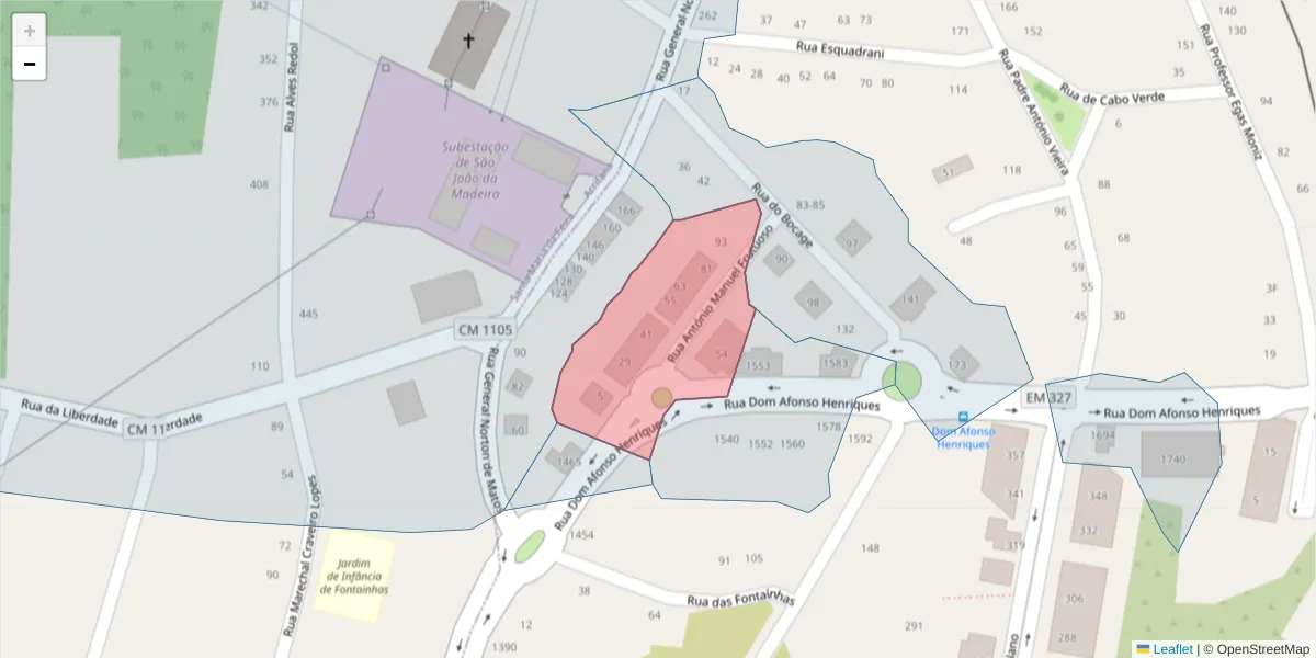 Mapa detalhado do código postal 3700-042 com limites, códigos postais vizinhos e agências dos correios