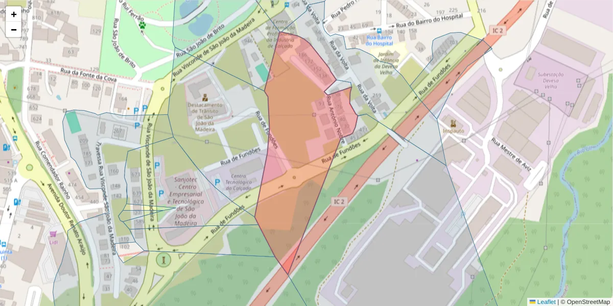 Mapa detalhado do código postal 3700-045 com limites, códigos postais vizinhos e agências dos correios