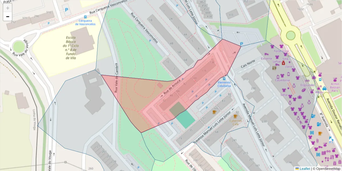 Mapa detalhado do código postal 3700-051 com limites, códigos postais vizinhos e agências dos correios