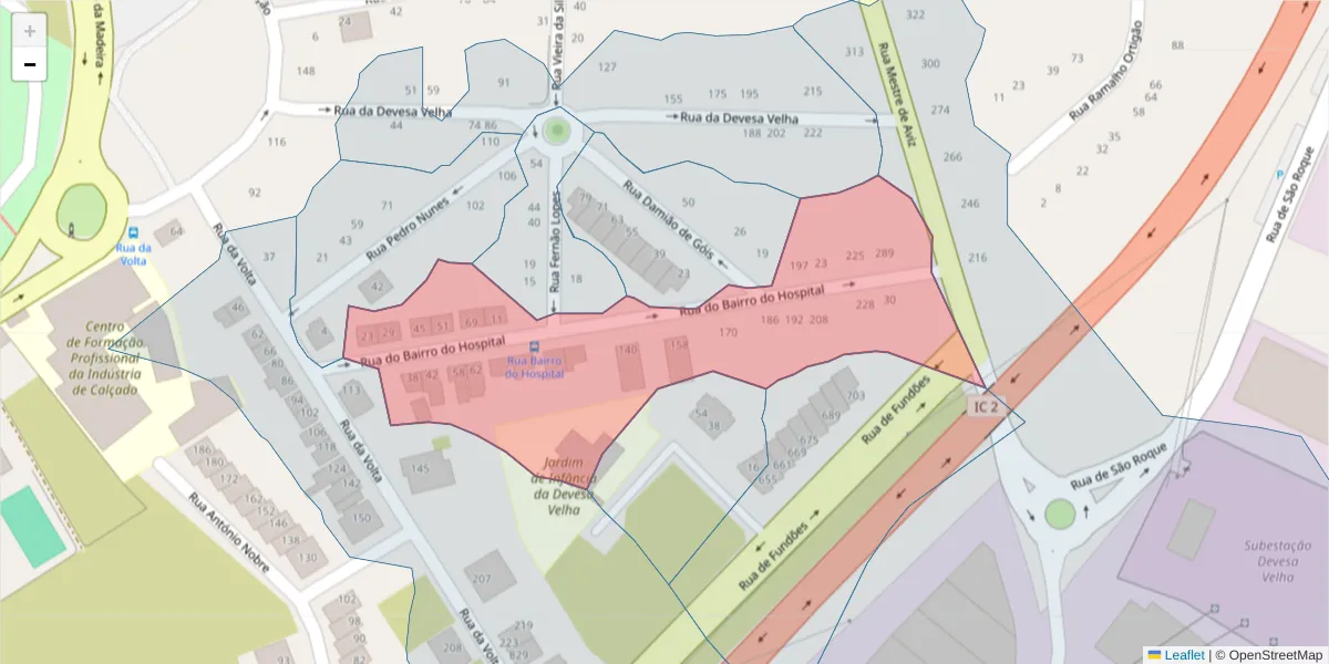 Mapa detalhado do código postal 3700-054 com limites, códigos postais vizinhos e agências dos correios
