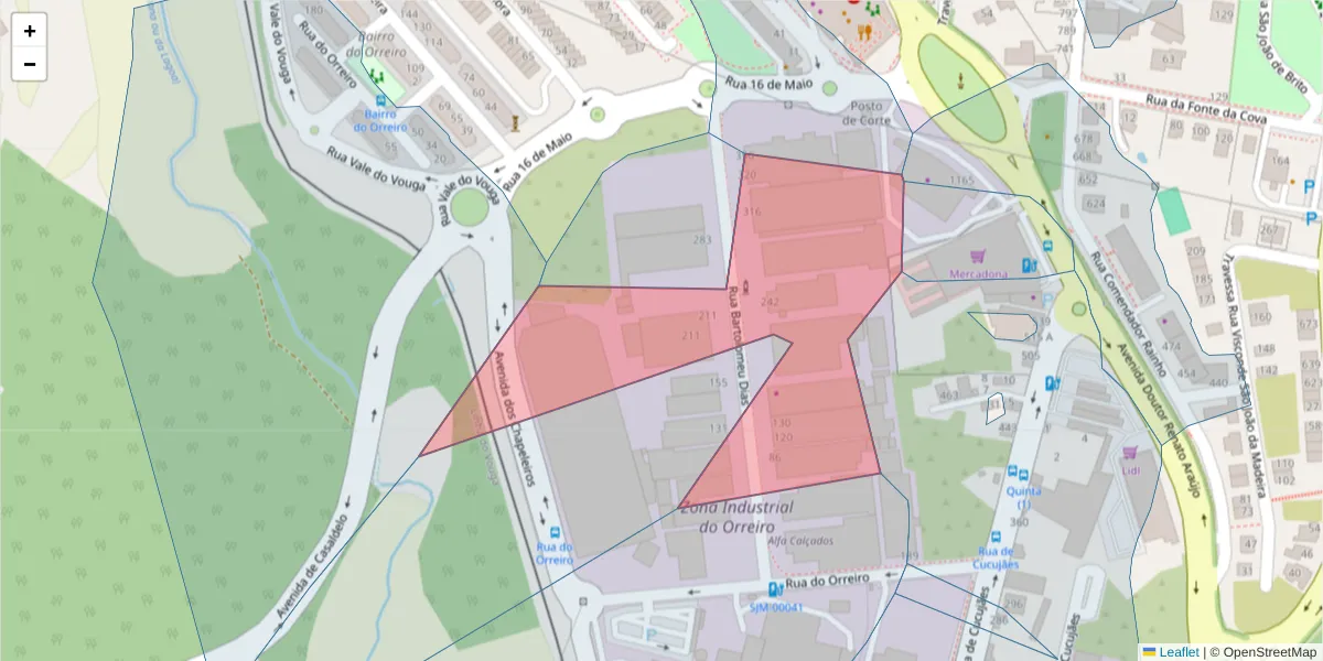 Mapa detalhado do código postal 3700-057 com limites, códigos postais vizinhos e agências dos correios