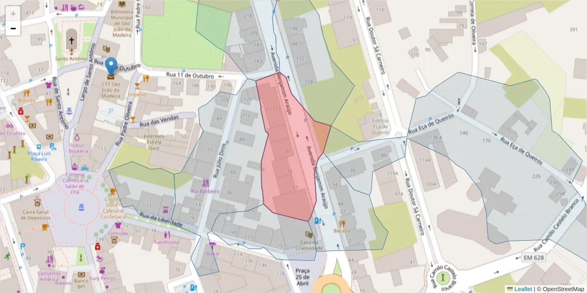 Mapa detalhado do código postal 3700-060 com limites, códigos postais vizinhos e agências dos correios
