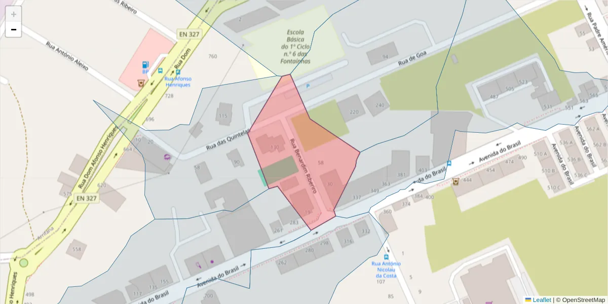 Mapa detalhado do código postal 3700-064 com limites, códigos postais vizinhos e agências dos correios