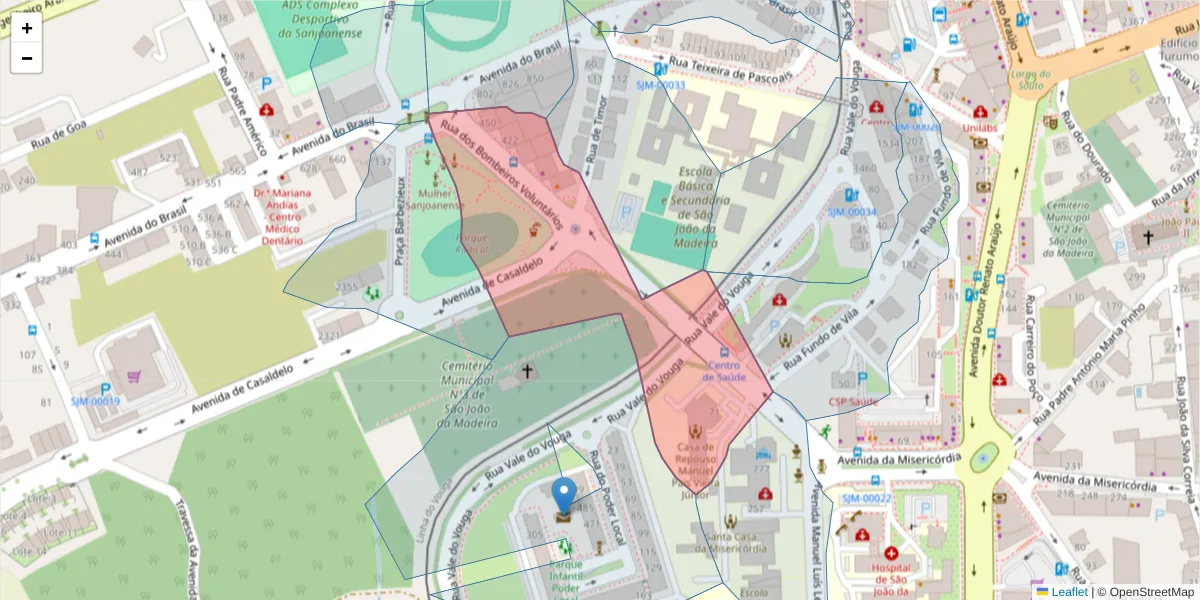 Mapa detalhado do código postal 3700-066 com limites, códigos postais vizinhos e agências dos correios