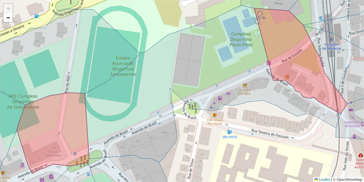 Mapa detalhado do código postal 3700-072 com limites, códigos postais vizinhos e agências dos correios