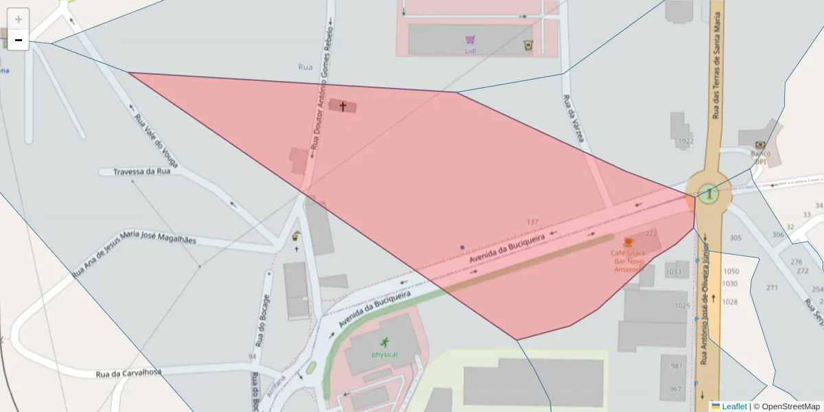 Mapa detalhado do código postal 3700-073 com limites, códigos postais vizinhos e agências dos correios