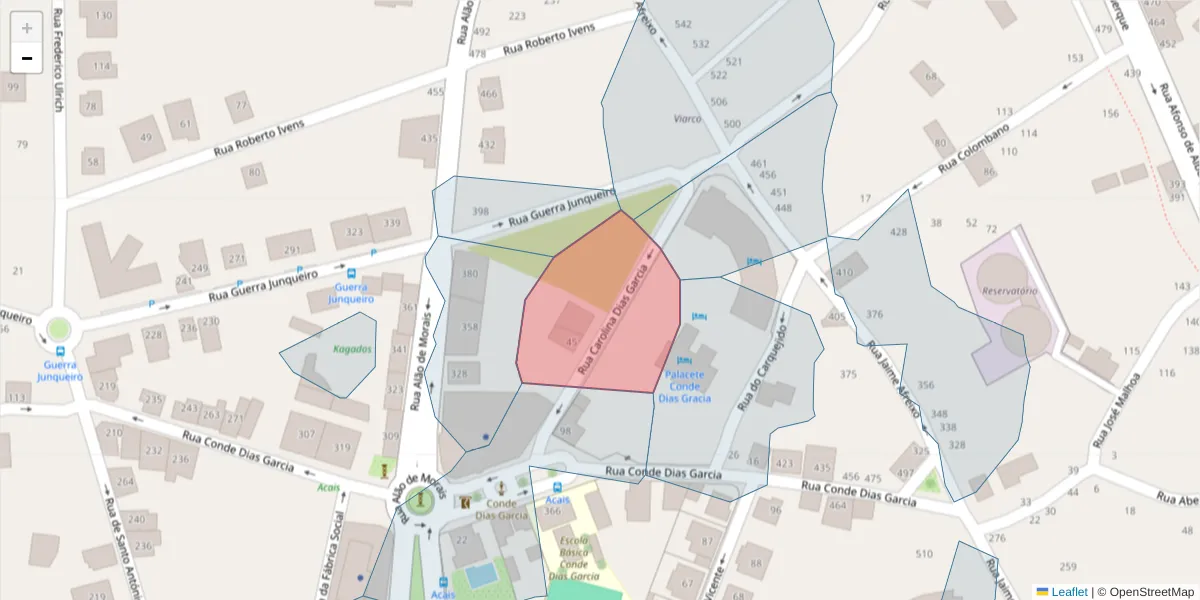 Mapa detalhado do código postal 3700-077 com limites, códigos postais vizinhos e agências dos correios