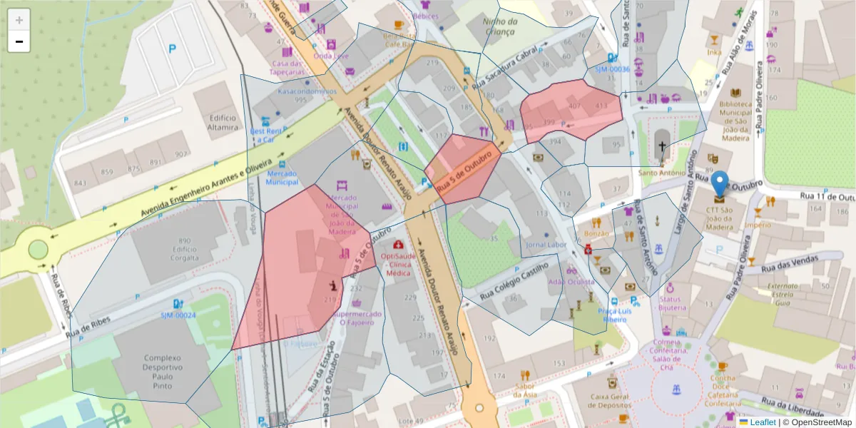 Mapa detalhado do código postal 3700-085 com limites, códigos postais vizinhos e agências dos correios