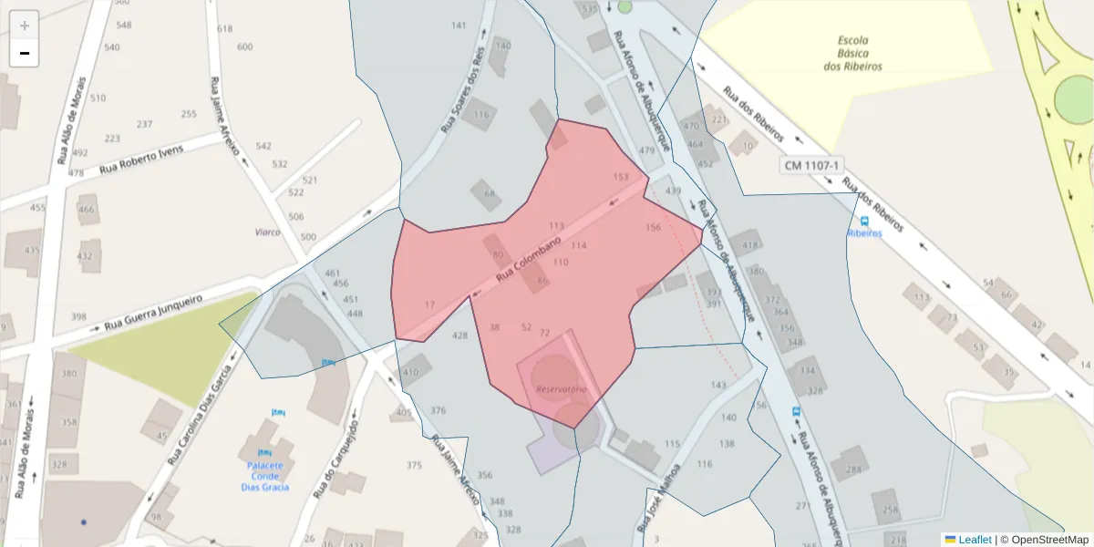 Mapa detalhado do código postal 3700-086 com limites, códigos postais vizinhos e agências dos correios