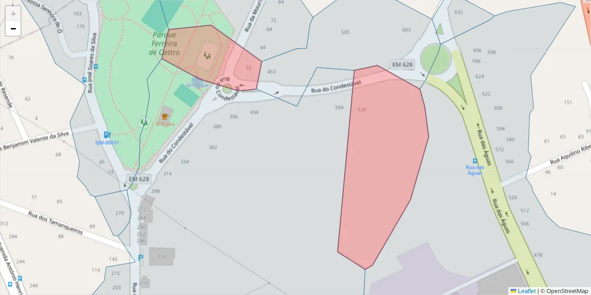Mapa detalhado do código postal 3700-090 com limites, códigos postais vizinhos e agências dos correios