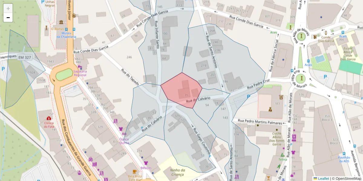 Mapa detalhado do código postal 3700-095 com limites, códigos postais vizinhos e agências dos correios
