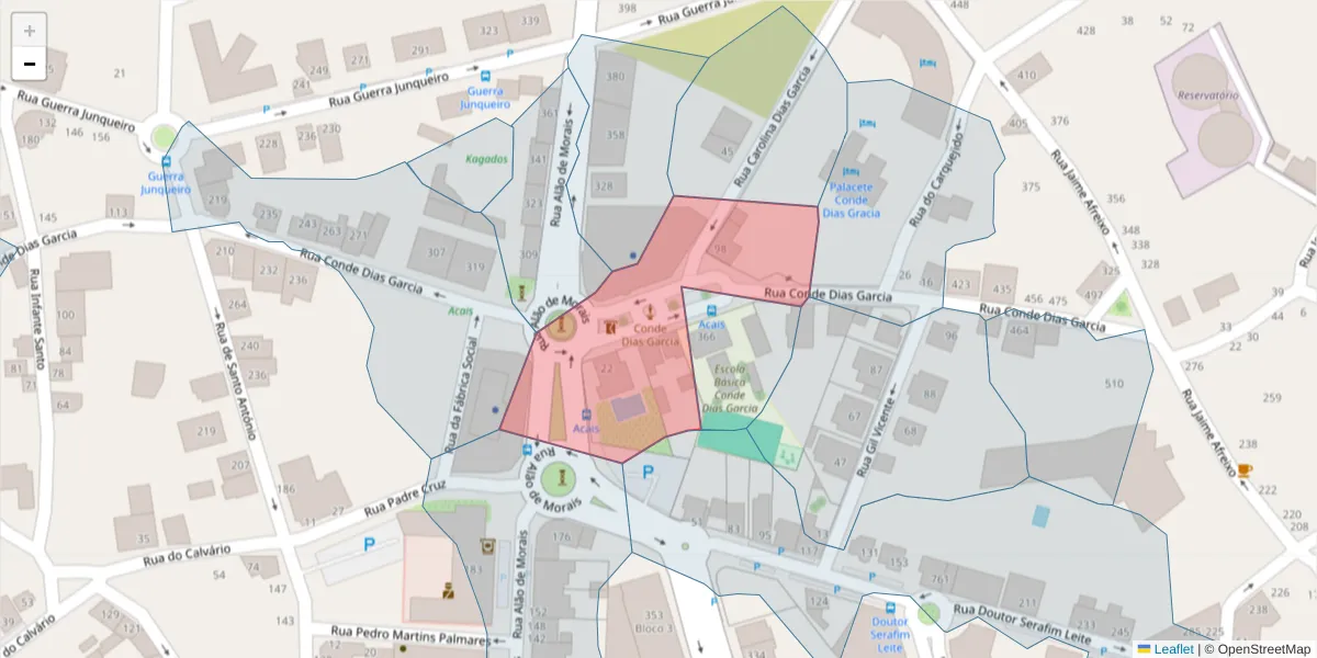 Mapa detalhado do código postal 3700-101 com limites, códigos postais vizinhos e agências dos correios