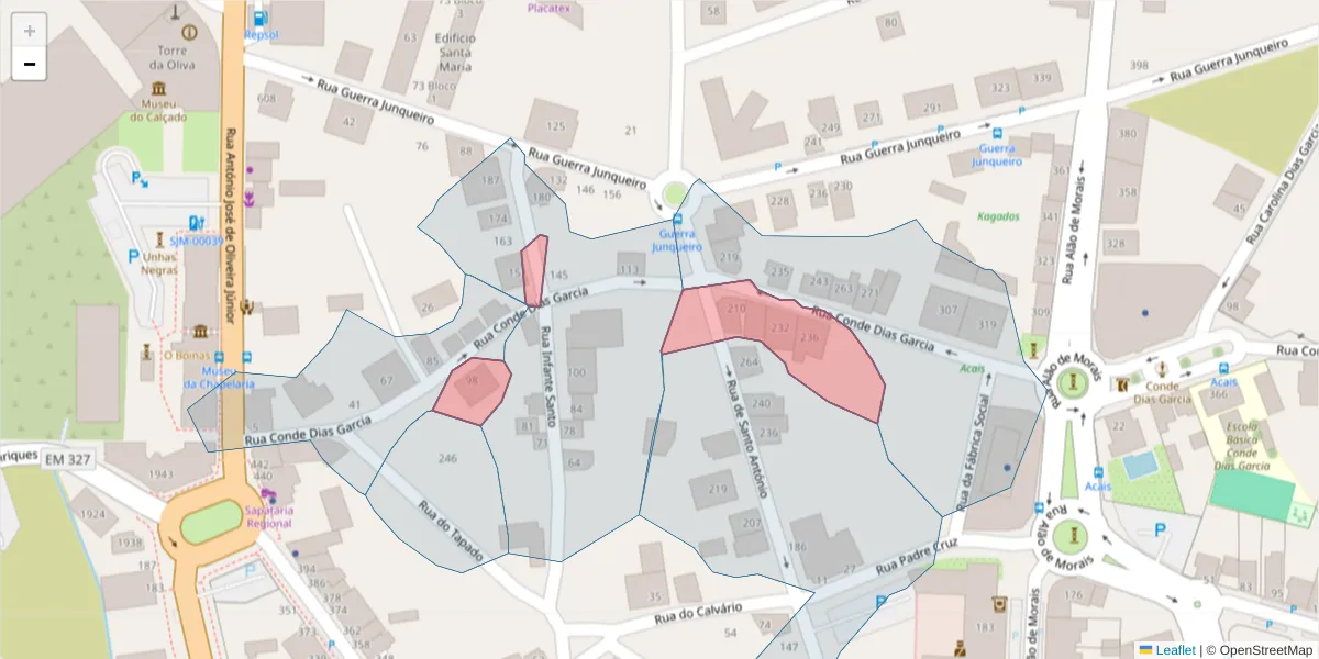 Mapa detalhado do código postal 3700-102 com limites, códigos postais vizinhos e agências dos correios