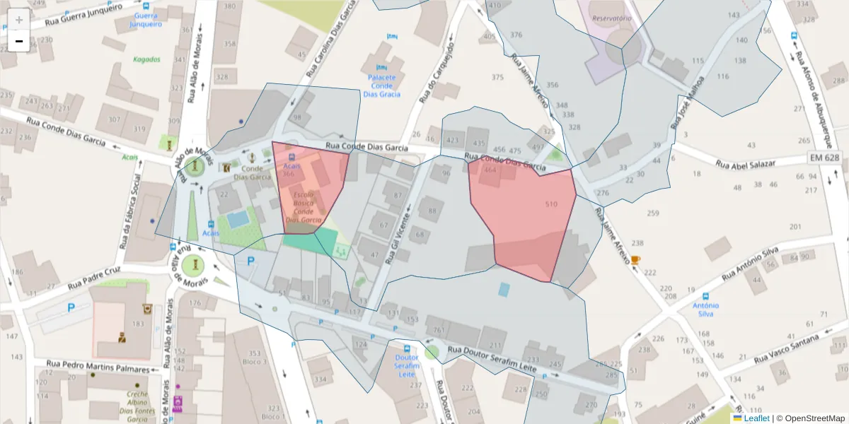 Mapa detalhado do código postal 3700-103 com limites, códigos postais vizinhos e agências dos correios