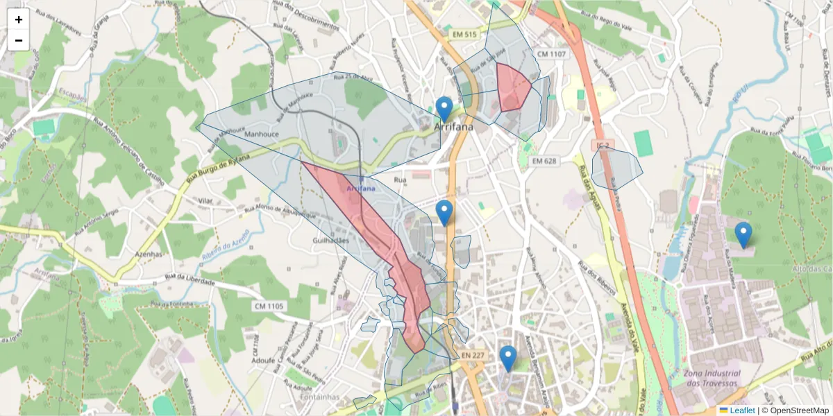 Mapa detalhado do código postal 3700-111 com limites, códigos postais vizinhos e agências dos correios