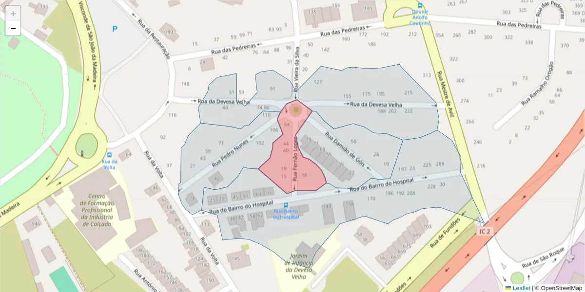 Mapa detalhado do código postal 3700-114 com limites, códigos postais vizinhos e agências dos correios