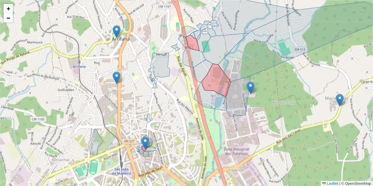 Mapa detalhado do código postal 3700-127 com limites, códigos postais vizinhos e agências dos correios