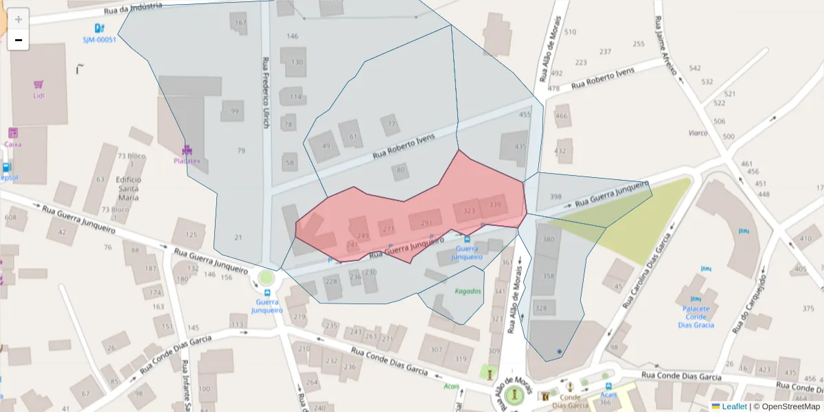 Mapa detalhado do código postal 3700-132 com limites, códigos postais vizinhos e agências dos correios