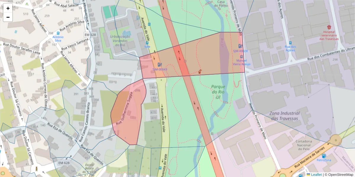 Mapa detalhado do código postal 3700-134 com limites, códigos postais vizinhos e agências dos correios