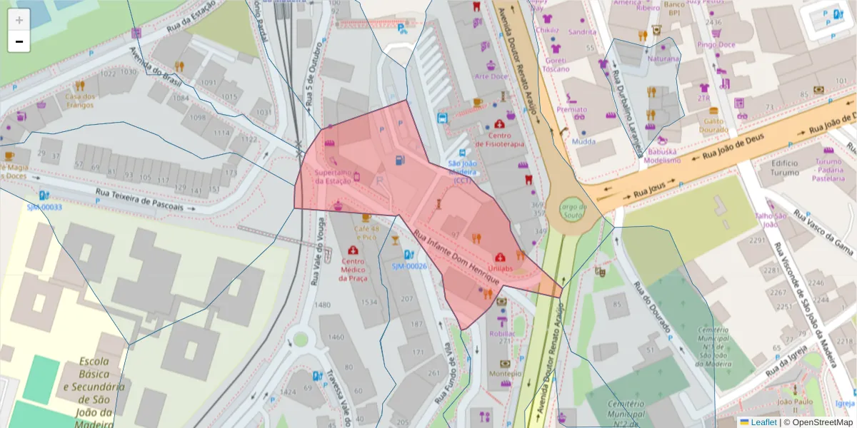 Mapa detalhado do código postal 3700-135 com limites, códigos postais vizinhos e agências dos correios