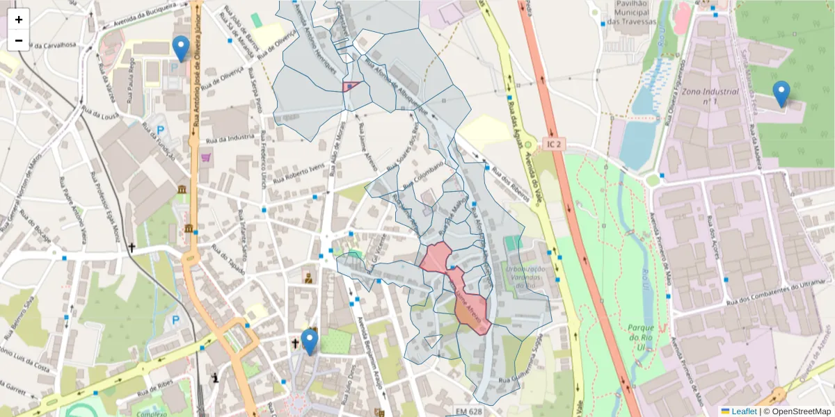 Mapa detalhado do código postal 3700-140 com limites, códigos postais vizinhos e agências dos correios