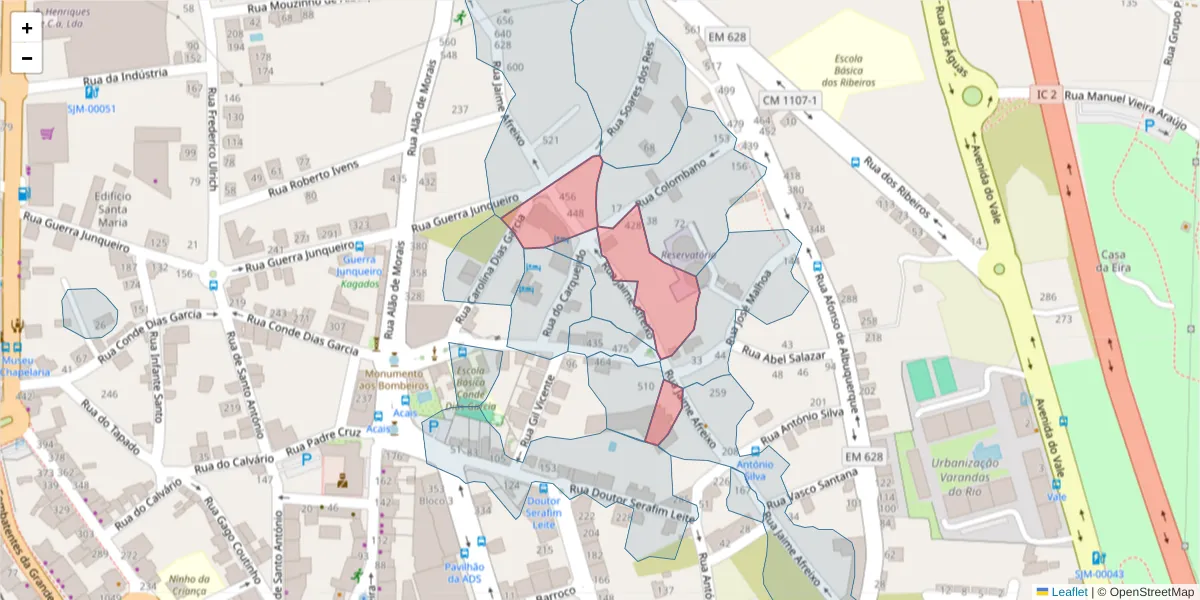 Mapa detalhado do código postal 3700-141 com limites, códigos postais vizinhos e agências dos correios