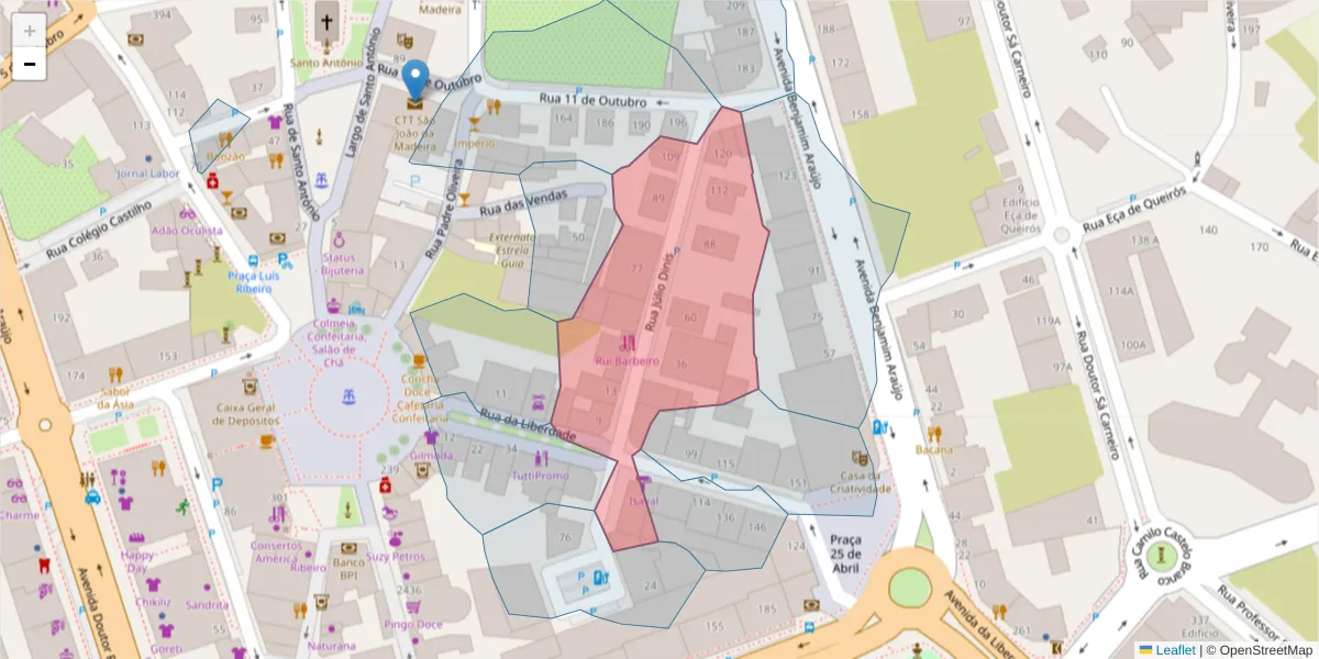 Mapa detalhado do código postal 3700-161 com limites, códigos postais vizinhos e agências dos correios