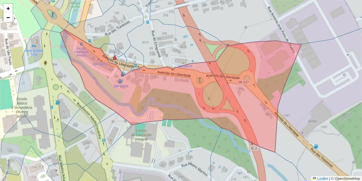Mapa detalhado do código postal 3700-164 com limites, códigos postais vizinhos e agências dos correios