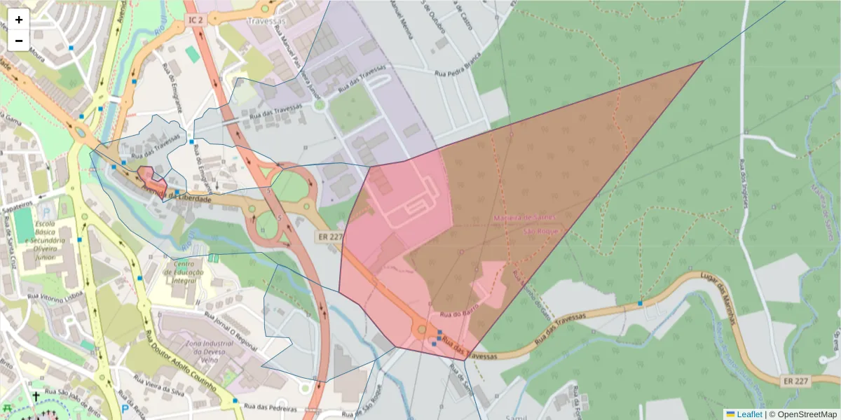 Mapa detalhado do código postal 3700-167 com limites, códigos postais vizinhos e agências dos correios
