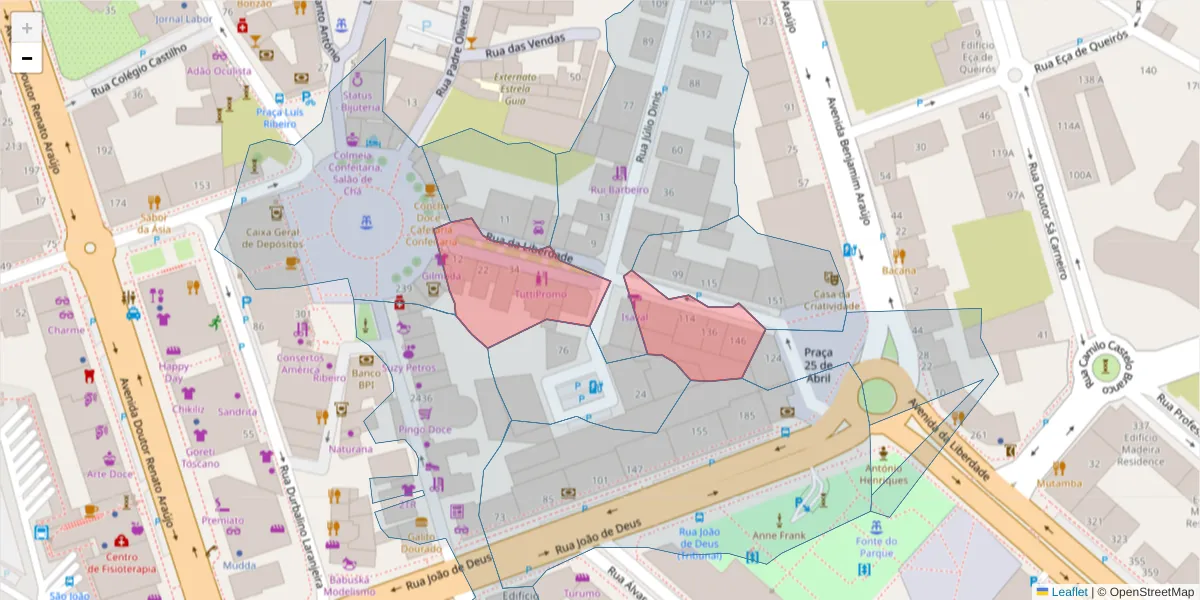Mapa detalhado do código postal 3700-168 com limites, códigos postais vizinhos e agências dos correios