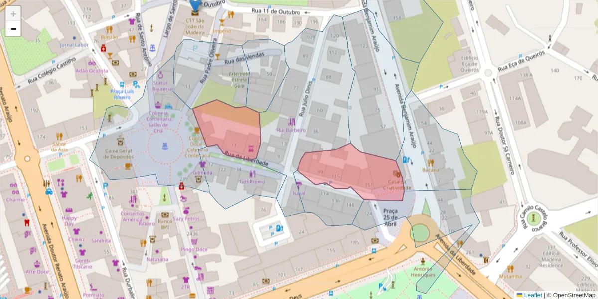 Mapa detalhado do código postal 3700-169 com limites, códigos postais vizinhos e agências dos correios