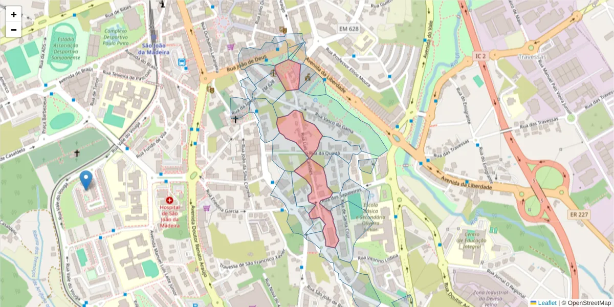 Mapa detalhado do código postal 3700-171 com limites, códigos postais vizinhos e agências dos correios