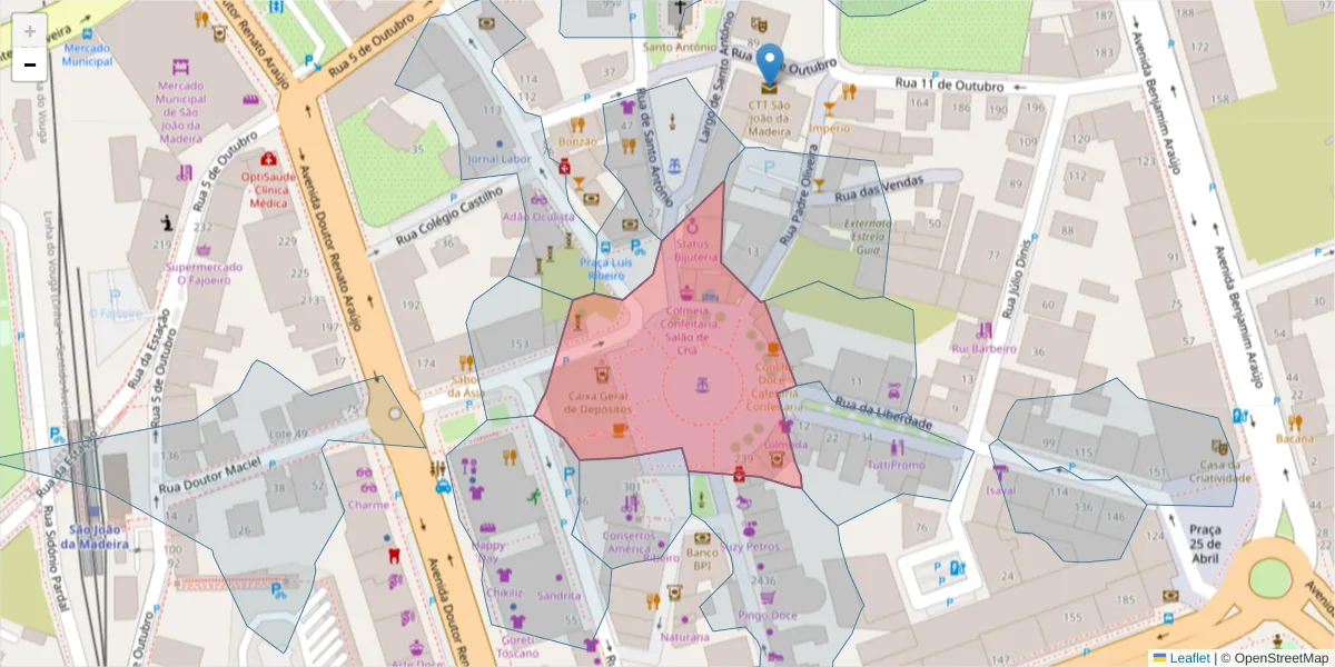Mapa detalhado do código postal 3700-172 com limites, códigos postais vizinhos e agências dos correios