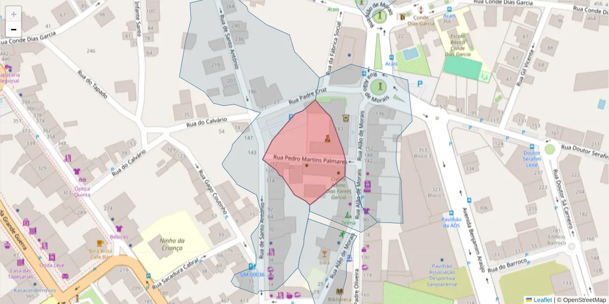 Mapa detalhado do código postal 3700-186 com limites, códigos postais vizinhos e agências dos correios