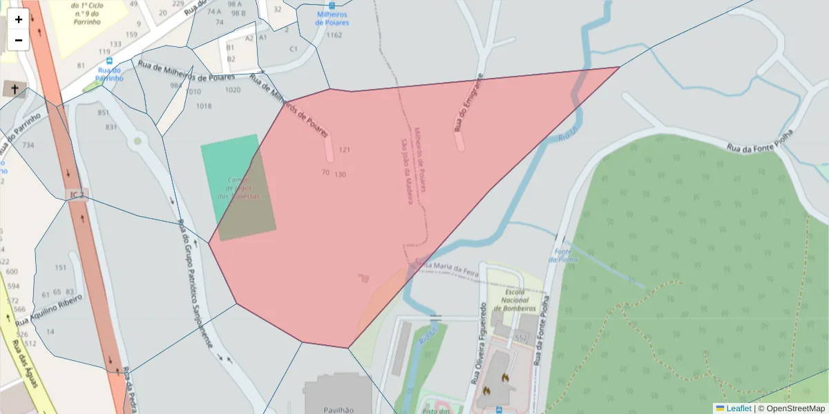Mapa detalhado do código postal 3700-188 com limites, códigos postais vizinhos e agências dos correios