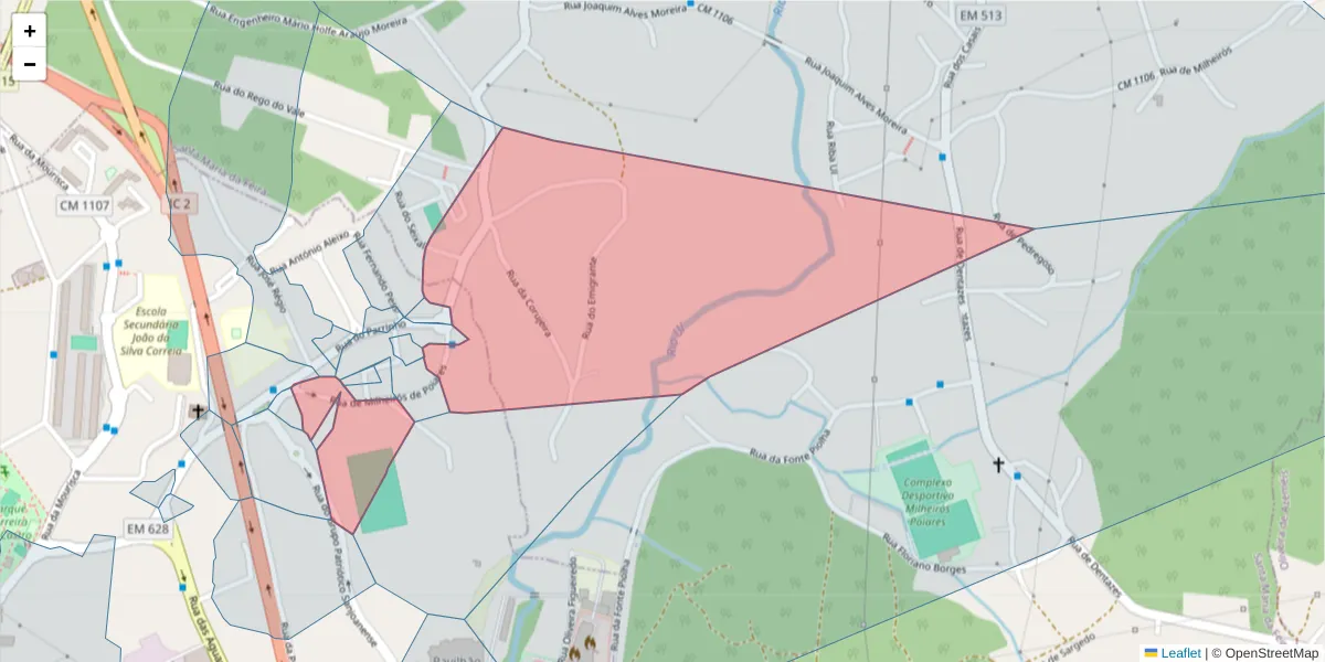 Mapa detalhado do código postal 3700-189 com limites, códigos postais vizinhos e agências dos correios