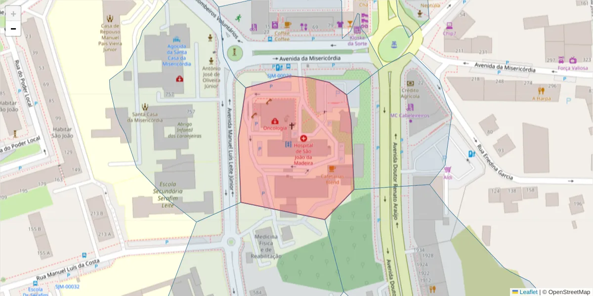 Mapa detalhado do código postal 3700-190 com limites, códigos postais vizinhos e agências dos correios