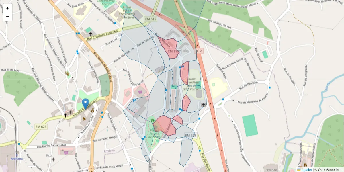 Mapa detalhado do código postal 3700-195 com limites, códigos postais vizinhos e agências dos correios