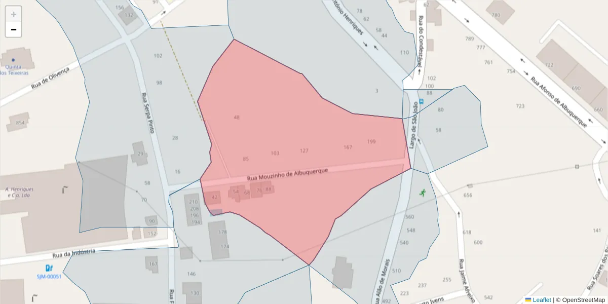Mapa detalhado do código postal 3700-196 com limites, códigos postais vizinhos e agências dos correios
