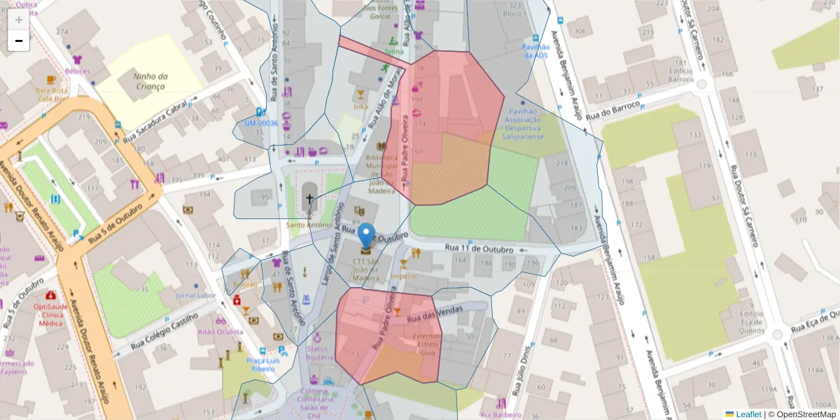 Mapa detalhado do código postal 3700-200 com limites, códigos postais vizinhos e agências dos correios