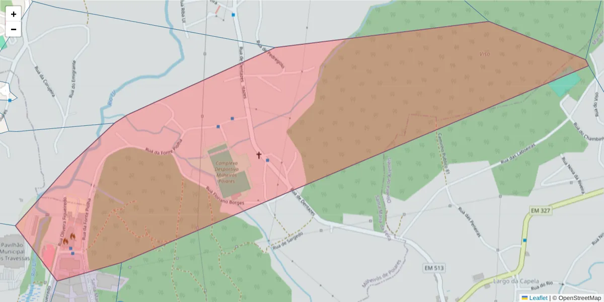 Mapa detalhado do código postal 3700-202 com limites, códigos postais vizinhos e agências dos correios