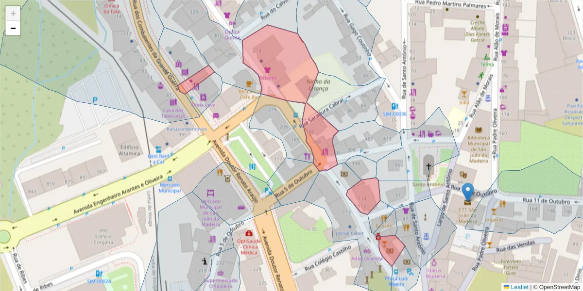 Mapa detalhado do código postal 3700-203 com limites, códigos postais vizinhos e agências dos correios