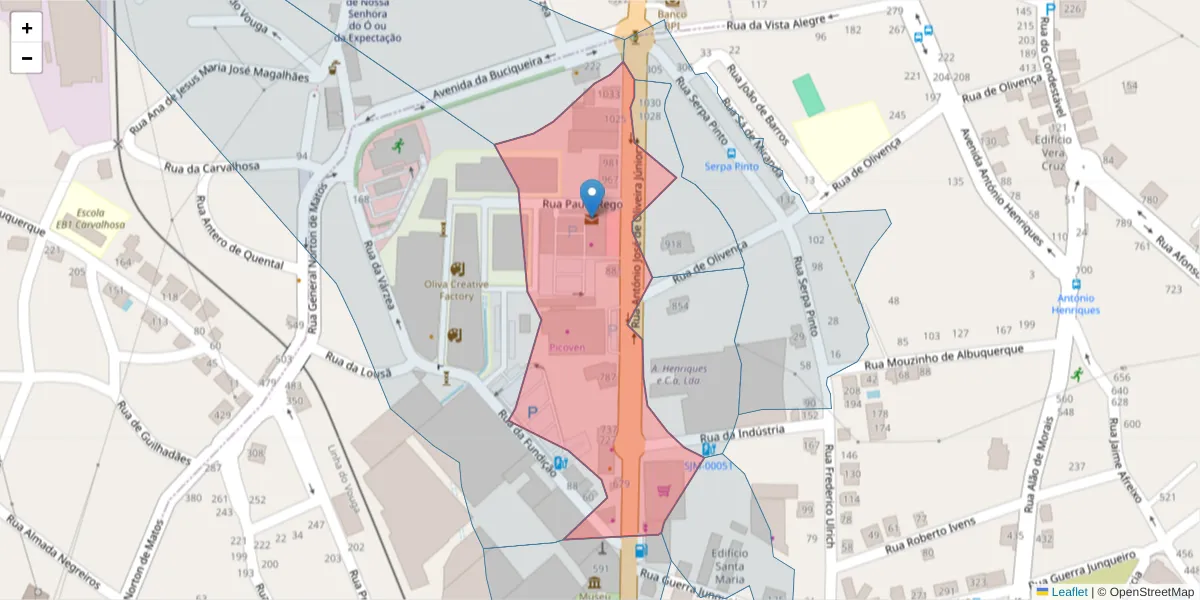 Mapa detalhado do código postal 3700-208 com limites, códigos postais vizinhos e agências dos correios