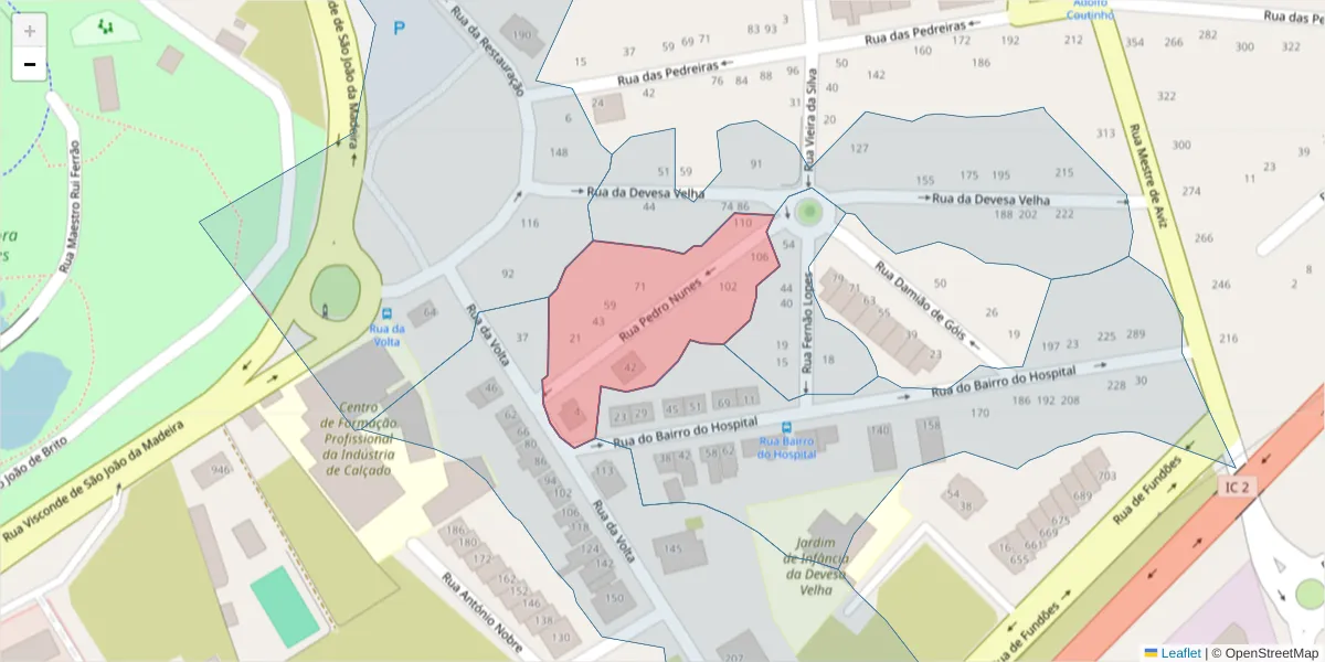 Mapa detalhado do código postal 3700-223 com limites, códigos postais vizinhos e agências dos correios